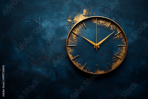Wallpaper Mural Golden clock on a dark blue textured wall Torontodigital.ca