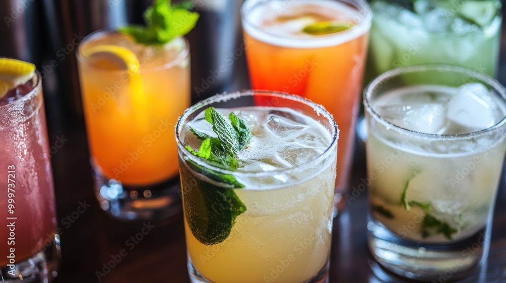 Assorted Refreshing Alcoholic and Non Alcoholic Drinks on Table Assorted Refreshing Alcoholic and Non Alcoholic Drinks on Table