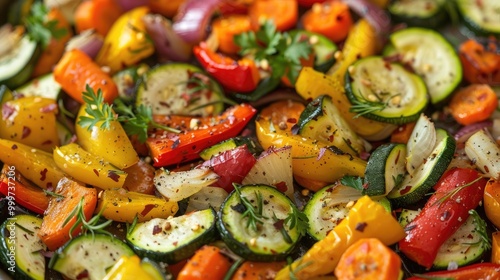 Roasted vegetable medley with carrots, zucchini, and bell peppers.