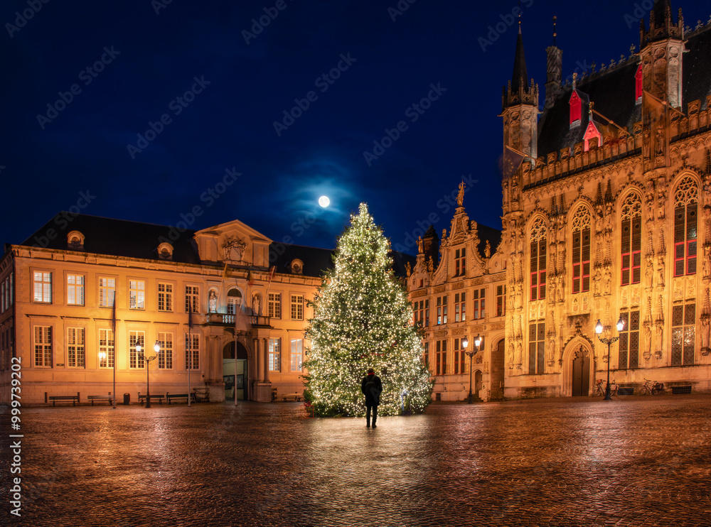 Fototapeta premium Enjoying Christmas in Bruges under the full moon