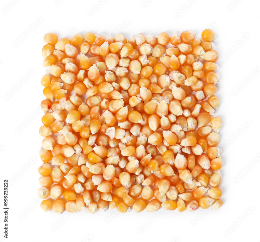 Pile of fresh corn kernels isolated on white, top view Pile of fresh corn kernels isolated on white, top view