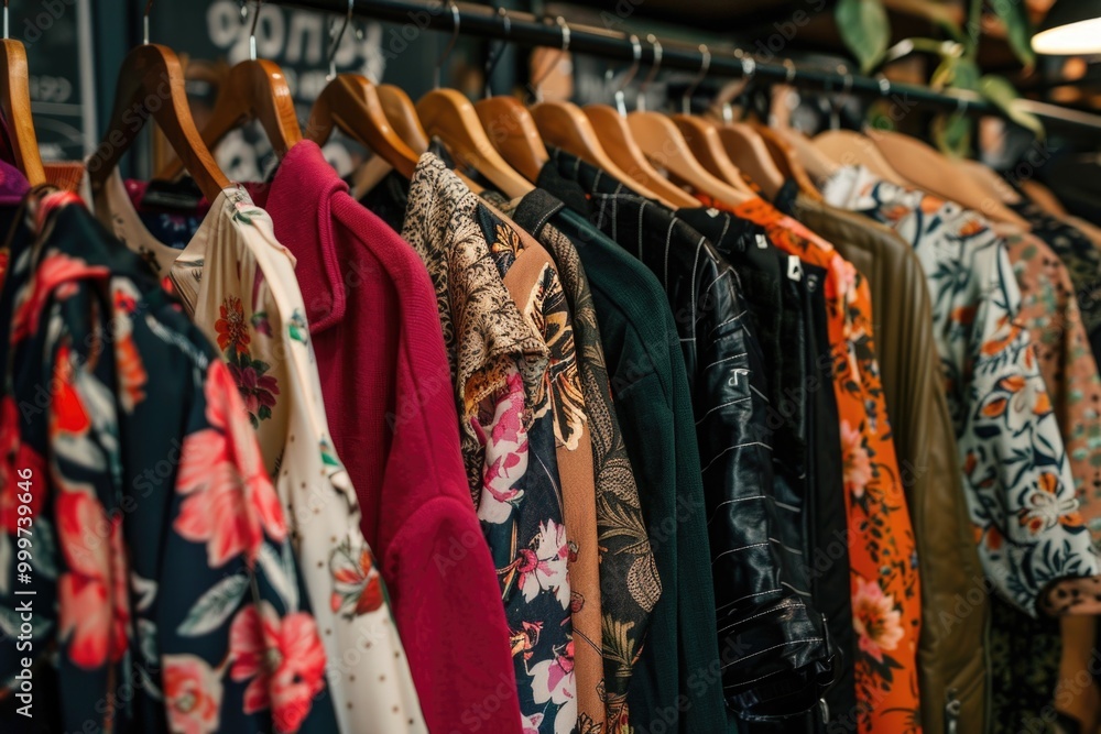 Clothes hanging on a metal rack Clothes hanging on a metal rack