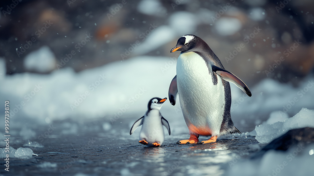 Obraz premium Penguin Family A Heartwarming Bond