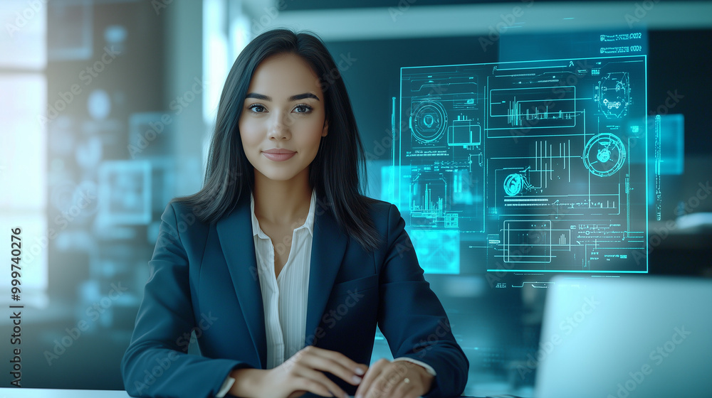 a modern business leader in an advanced technological environment. a modern business leader in an advanced technological environment.