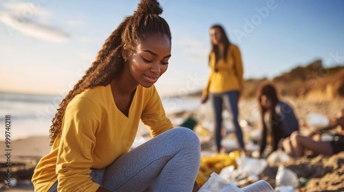 Beach Cleanup Initiative: Community Collecting Plastic Waste