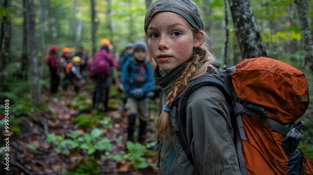 Students actively participate in outdoor experiments, connecting with nature in a forest Students actively participate in outdoor experiments, connecting with nature in a forest