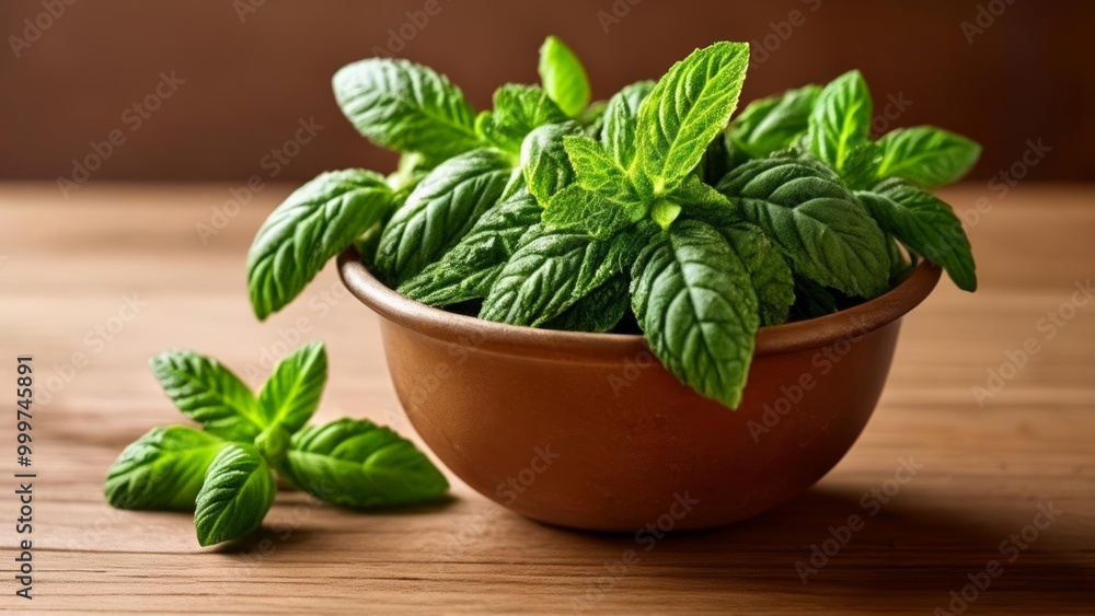 Fresh and vibrant basil plant in a terracotta pot Fresh and vibrant basil plant in a terracotta pot