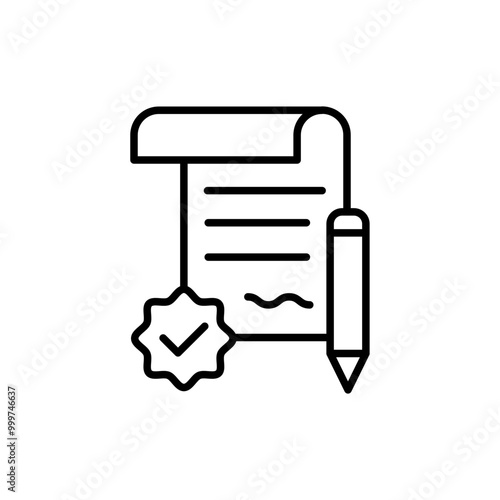 Employment contract outline icons, minimalist vector illustration ,simple transparent graphic element .Isolated on white background