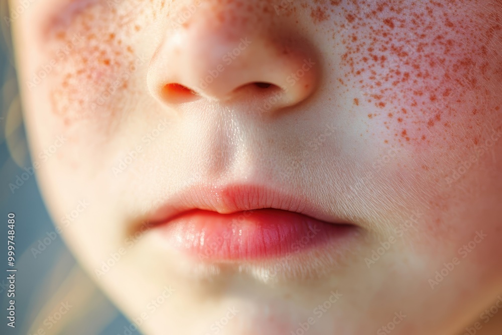 Close-up of a child's face highlighting freckles and lips.