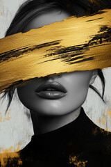 Fotobehang Zwart goud Elegante vrouw met gouden penseelstreek  © ALL YOU NEED studio