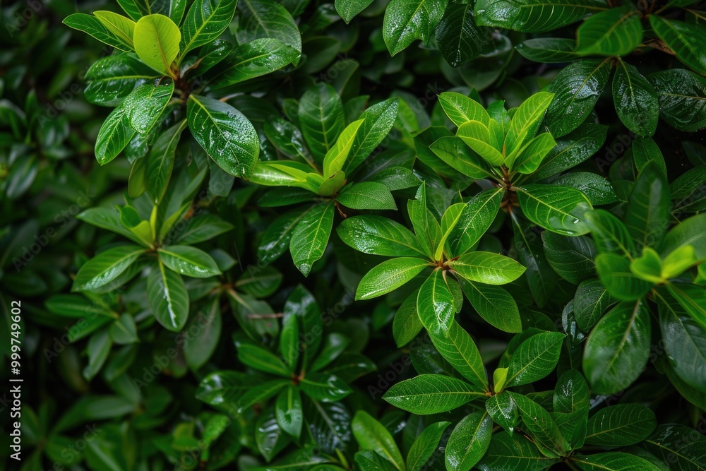 A close-up view of a plant's leaves, featuring a vibrant green color A close-up view of a plant's leaves, featuring a vibrant green color