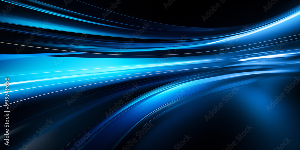 Naklejka premium The abstract blue light band background shows smooth, dynamic curves and changes in light and shadow, creating a sense of technology and the future.