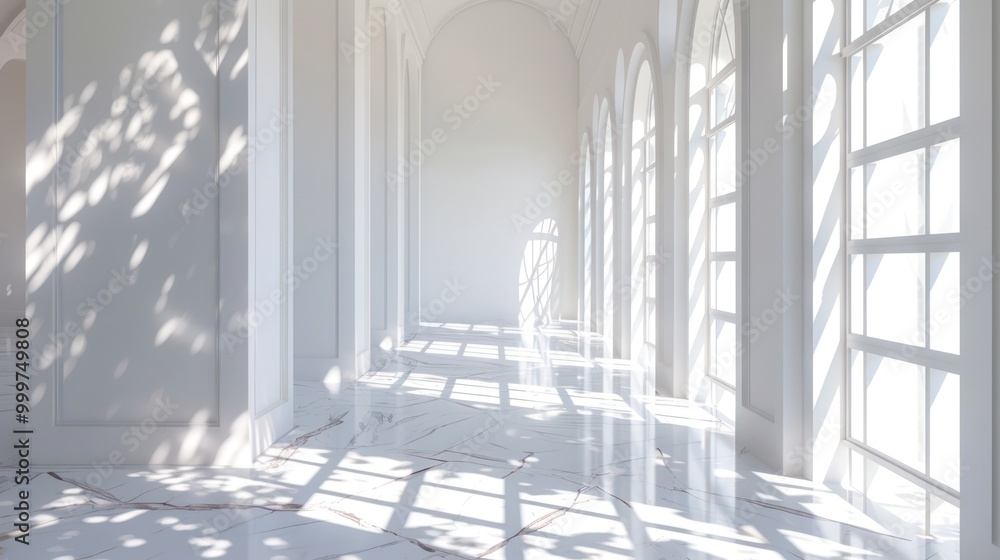 Sunlit Hallway with Arched Windows Sunlit Hallway with Arched Windows