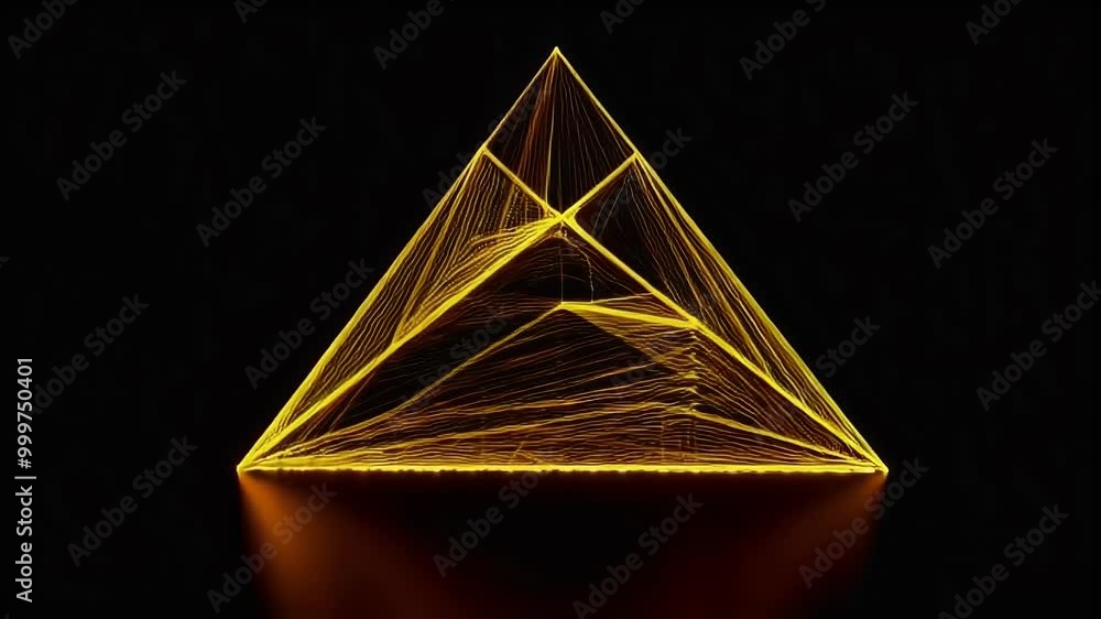 A glowing gold wireframe triangle shape on a dark background.