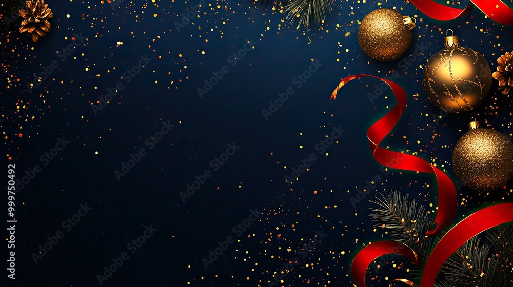 Festive decoration featuring ornaments, ribbons, and pine, suitable for Christmas themes. Festive decoration featuring ornaments, ribbons, and pine, suitable for Christmas themes.