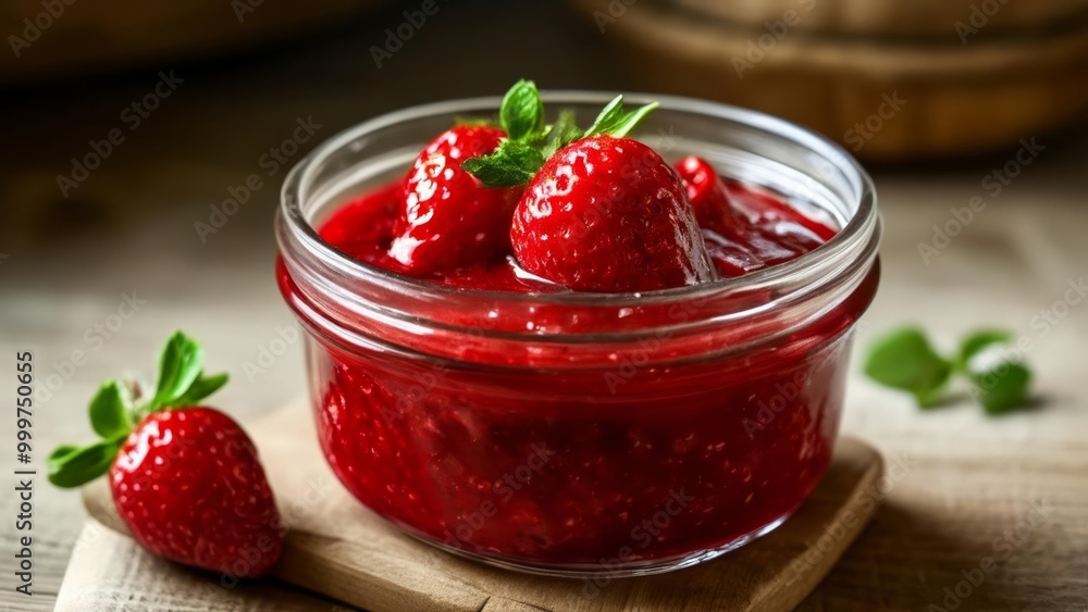 Freshly made strawberry jam ready to spread Freshly made strawberry jam ready to spread