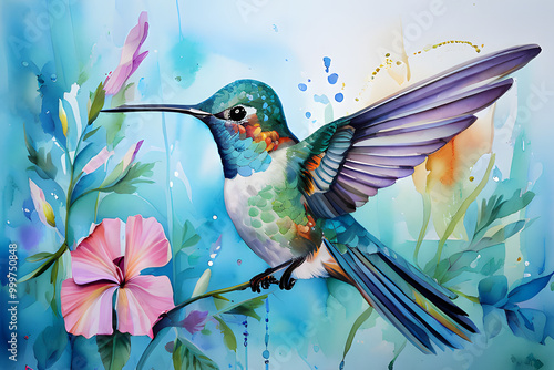 hummingbird and flowers