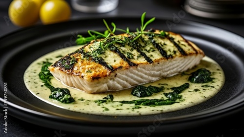  Deliciously grilled fish with creamy sauce and fresh herbs