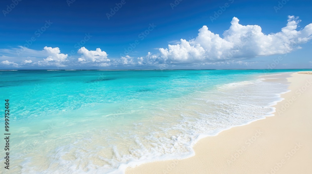 A serene beach scene with turquoise waters and soft white sand under a bright blue sky. A serene beach scene with turquoise waters and soft white sand under a bright blue sky.