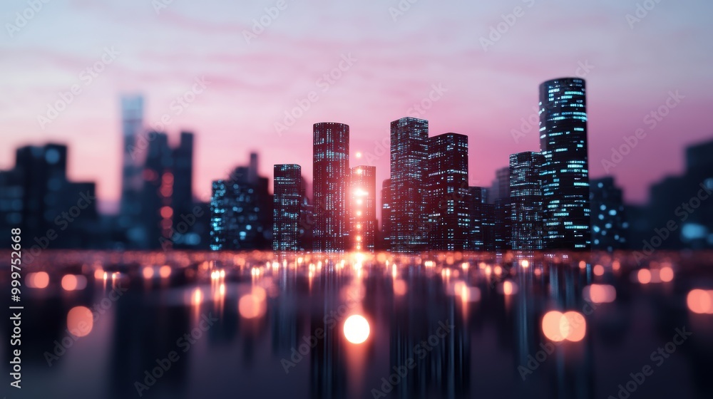 Fototapeta premium A futuristic cityscape with virtual assistants projecting information and guidance on public displays, highlighting the role of AI in public spaces.