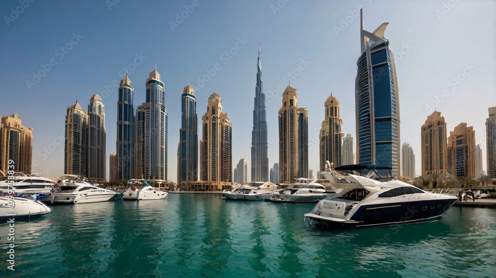 Fototapeta premium A view of high-rise buildings along the Dubai Marina