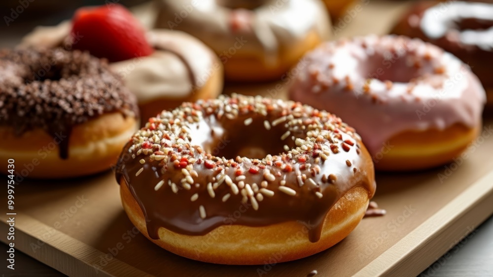 Sweet indulgence A feast of colorful glazed donuts Sweet indulgence A feast of colorful glazed donuts