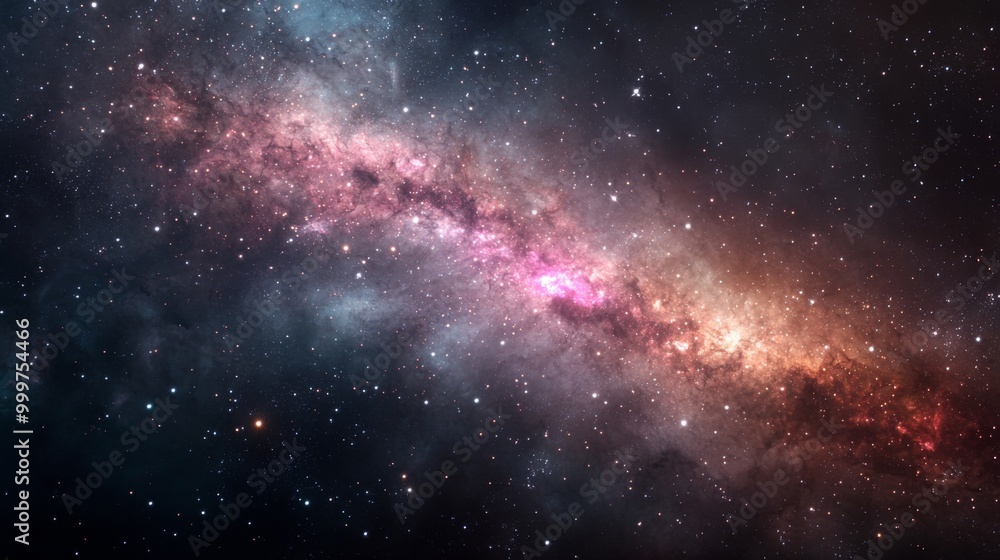 Fototapeta premium Celestial Serenity, an enchanting cosmic vista filled with vibrant galaxies and ethereal light, inviting reflection and connection with the universe's mysteries.