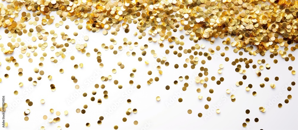 Gold confetti isolated on white background. Holiday decor