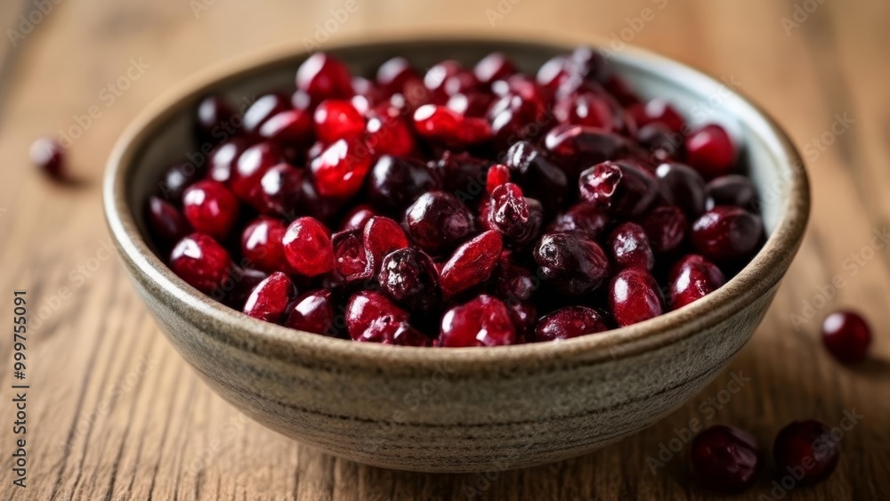 Bowl of vibrant cranberries on a wooden table Bowl of vibrant cranberries on a wooden table