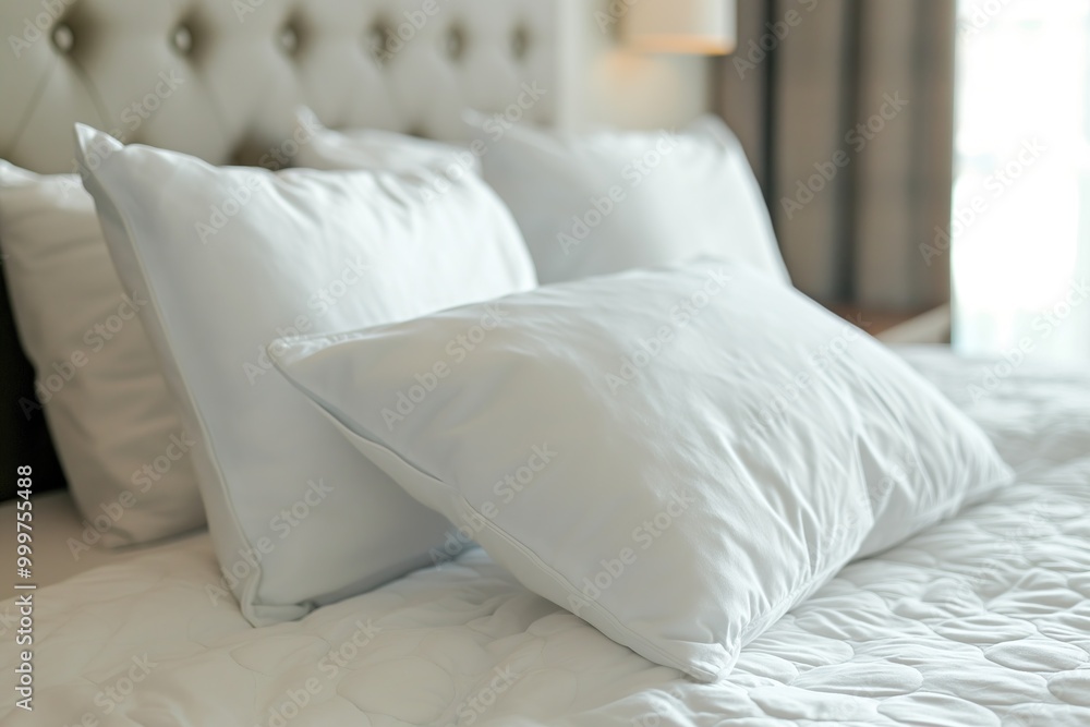Obraz premium White pillow on bed decoration interior of bedroom