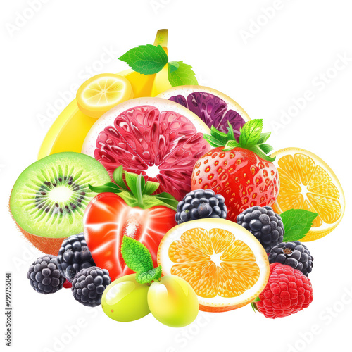 Wallpaper Mural Fresh Mixed Fruits for Smoothie Preparation on Transparent Background Torontodigital.ca