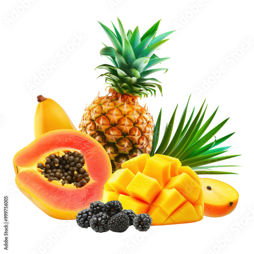Tropical Fruit Mix on Transparent Background