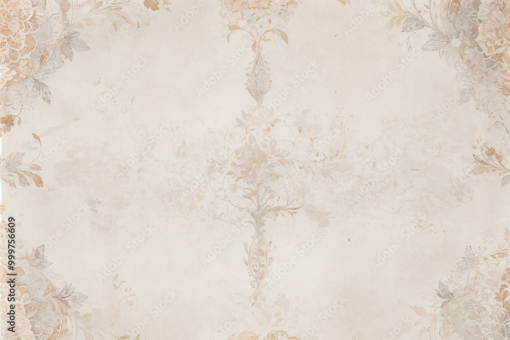 Fototapeta premium A pale pink wallpaper with a floral design in gold