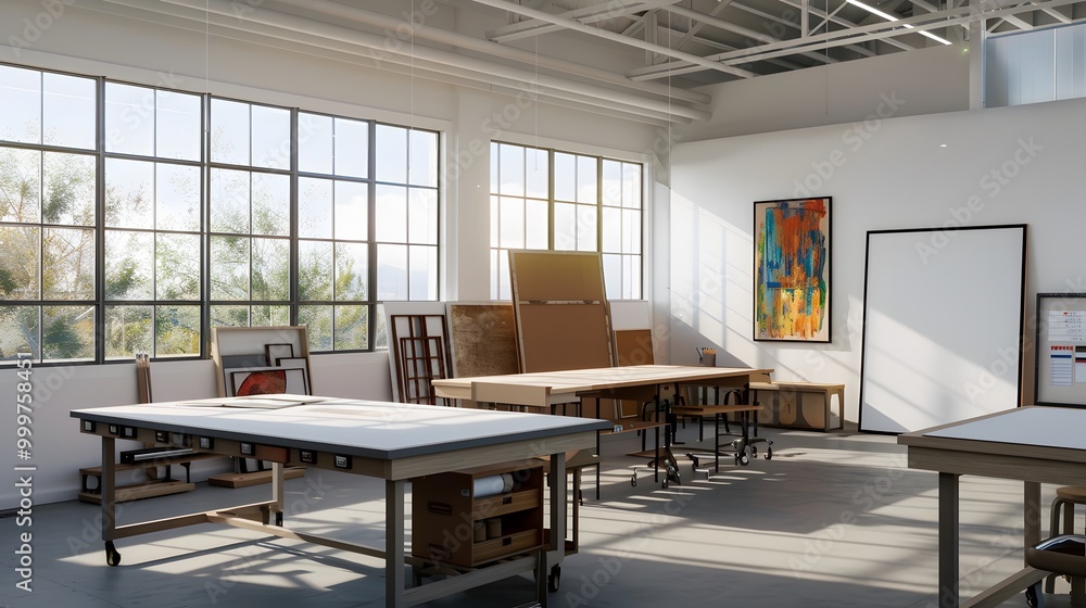 A bright, spacious studio with large windows, wooden tables, and an artistic atmosphere, perfect for creativity and productivity. A bright, spacious studio with large windows, wooden tables, and an artistic atmosphere, perfect for creativity and productivity.
