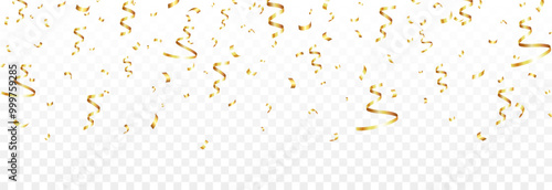 Vector golden confetti falling from above on an isolated transparent background. Suitable for Christmas or holiday scenes. Confetti PNG.