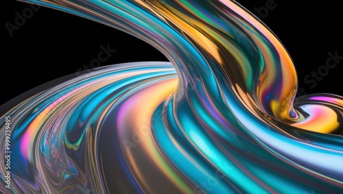 Colorful, fluid abstract swirl captures dynamic movement and vibrant reflections, ideal for modern design projects, digital presentations, or artistic endeavors