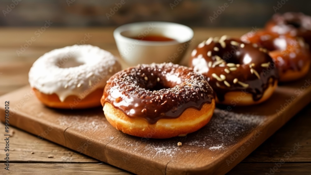 Deliciously tempting donuts ready to be enjoyed Deliciously tempting donuts ready to be enjoyed