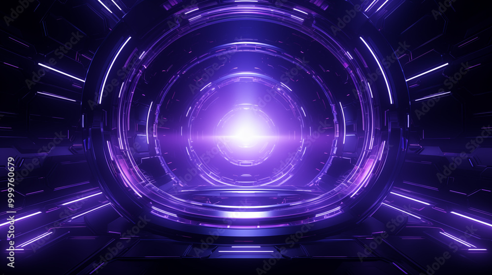 Obraz premium A purple circular tunnel full of technology