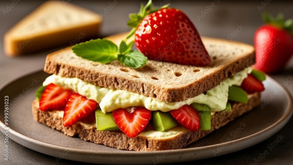 Freshly made strawberry and cream sandwich ready to be enjoyed Freshly made strawberry and cream sandwich ready to be enjoyed