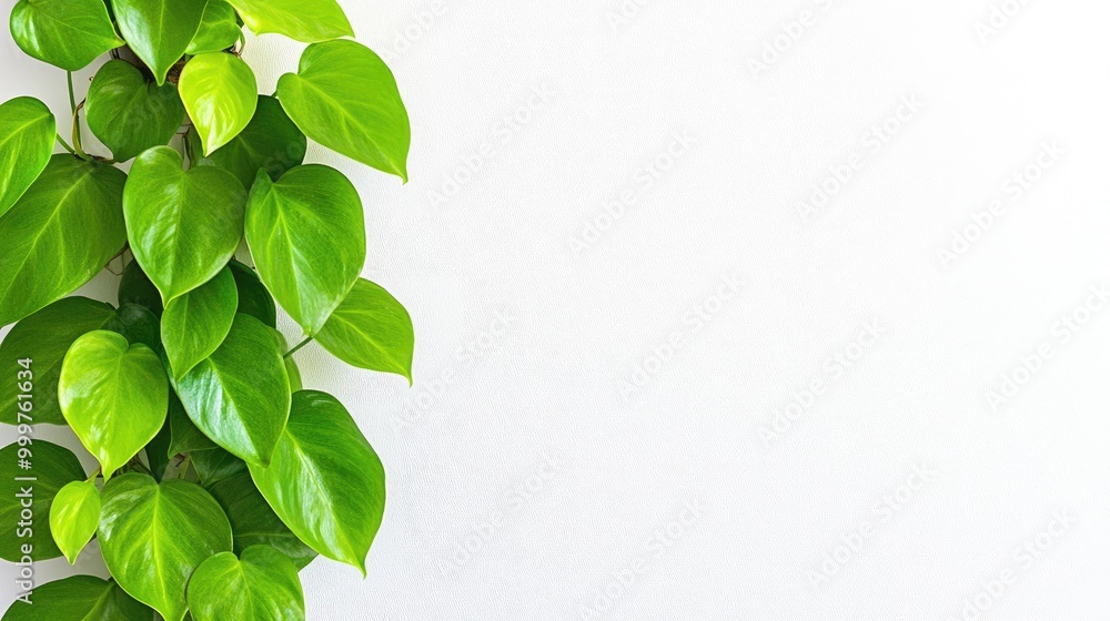 Explore delicate green ivy leaves arranged harmoniously on a pristine white background, showcasing nature's artistry with a soft focus Explore delicate green ivy leaves arranged harmoniously on a pristine white background, showcasing nature's artistry with a soft focus