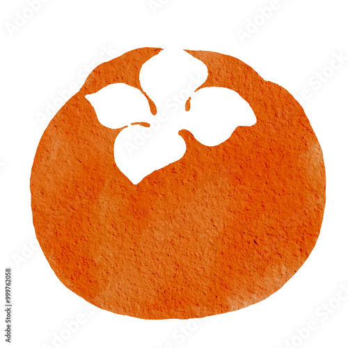 Watercolor painting persimmon. Persimmon hand draw on white background 