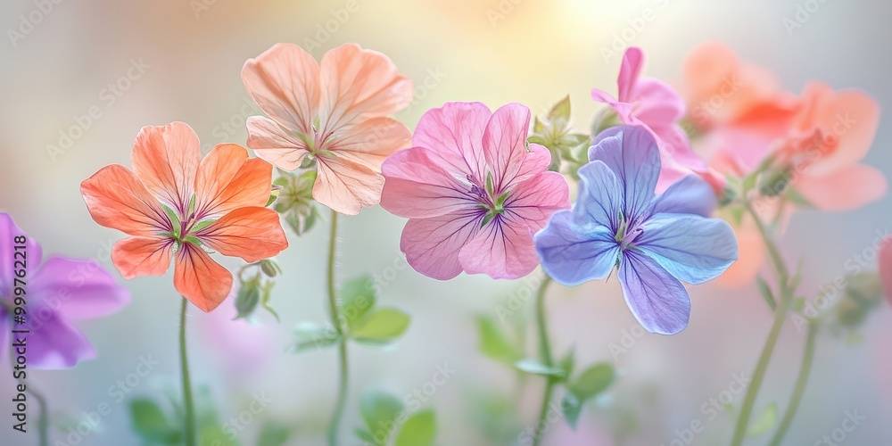 Vibrant Cluster of Geranium Flowers in Bloom Vibrant Cluster of Geranium Flowers in Bloom