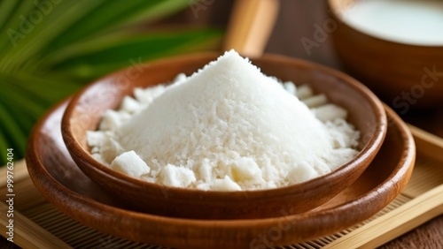  Delicate mound of rice in a wooden bowl