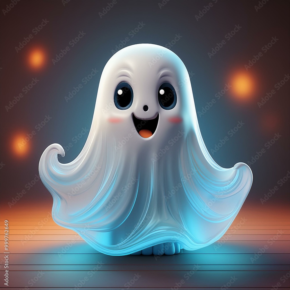 Obraz premium Cute Cartoon Halloween Ghost Spirit Character Avatar