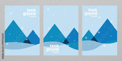 Abstract flat winter mountain minimalist design landscape set. Vintage nature graphic. Day scene. Clear sky