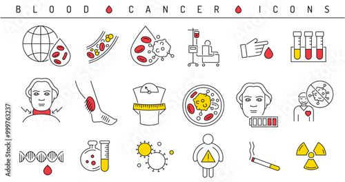 Leukemia icons set. Blood cancer pictograms collection.
