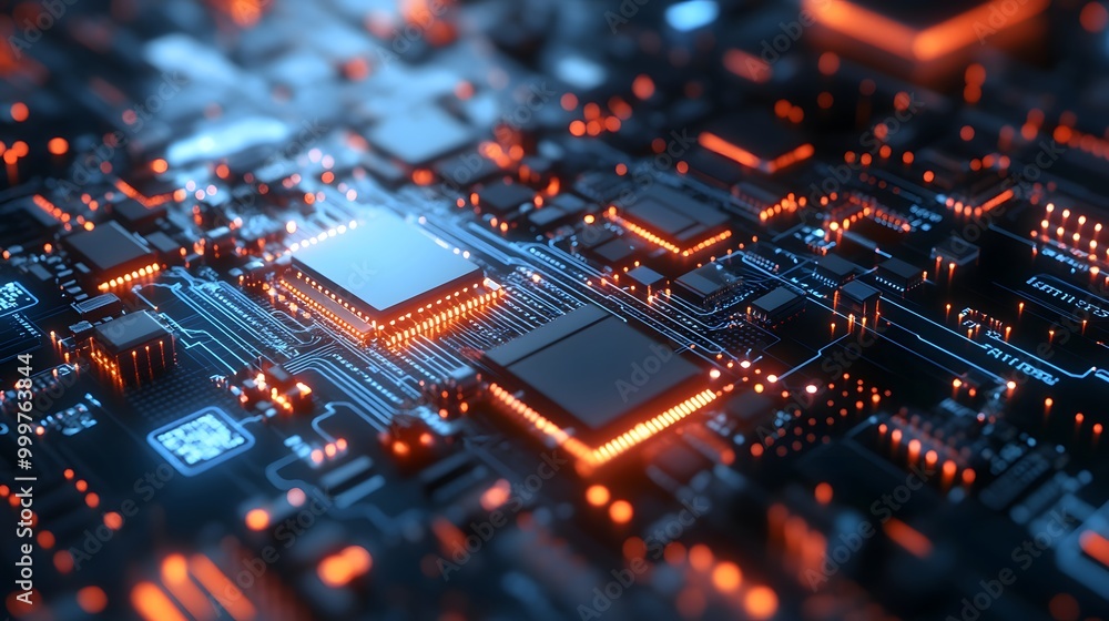 Abstract circuit board futuristic technology processing background. 