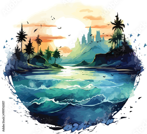 Castle by the Sea Vector illustration for Tshirt design photo