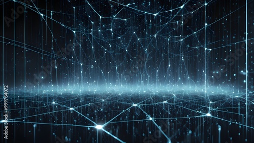 Abstract digital network background with glowing lines and dots.