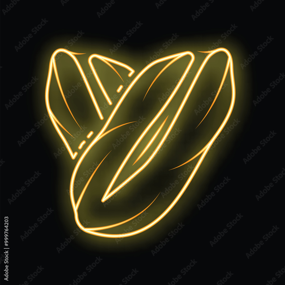 Glowing neon icon of three pistachios forming a heart shape, symbolizing love and healthy snacking Glowing neon icon of three pistachios forming a heart shape, symbolizing love and healthy snacking
